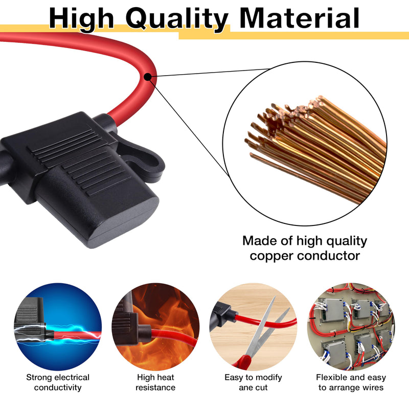 2 PCS Inline Fuse Holders 12V, 16 AWG Car Gauge Inline Fuses, Waterproof Fuse Holder with 15A ATC/ATO Standard Blade Fuses for Automotive, Marine, Golf Cart Lighting, Electrical Circuits 2 PCS 16AWG