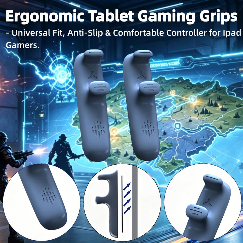 1 Pair Gaming Grip Handle for iPad and Android Tablets, Anti-Slip Silicone Hand Holder with Six-Finger Multi-Trigger Control, Washable Reusable Tablet Game Controller for Mobile Gaming