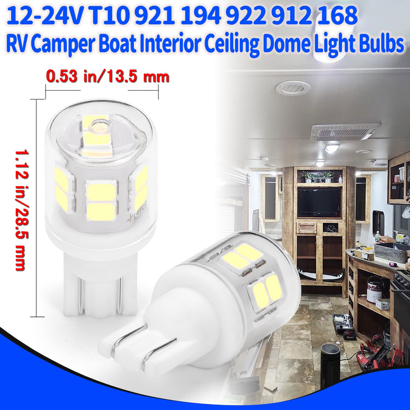 Bright T10 921 922 912 Led Bulbs for 12V RV Tralier Interior Ceiling Dome Light, Cool White 6000k, 194 168 LED Replacement Camper Boat Trunk Map License Backup Reverse Width Lamp Landscape Lights,5Pcs T10 5pack