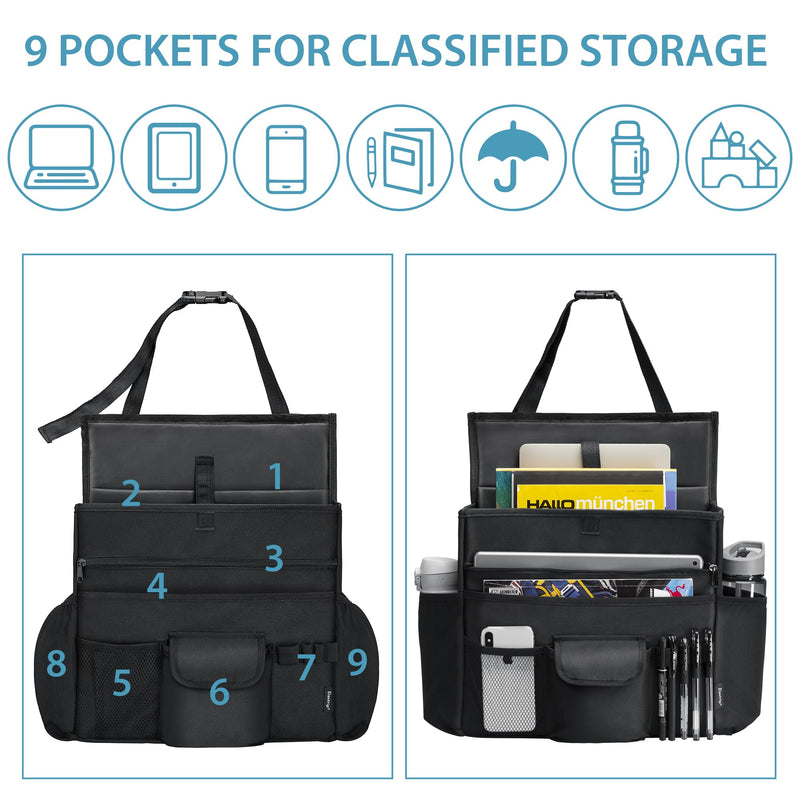 Elantrip Car Front Seat Organizer, Back Seat Storage with Adjustable Straps Truck Seat Organizers for Delivery Drive, Office File, Passenger Seat Black