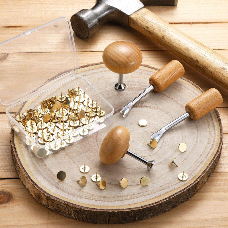 Lothee Tack Kit Wood Handle Tack Remover and Magnetic Push Tool with 100 Pcs Gold Thumb for Corkboard Bulletin Board Office Classroom DIY