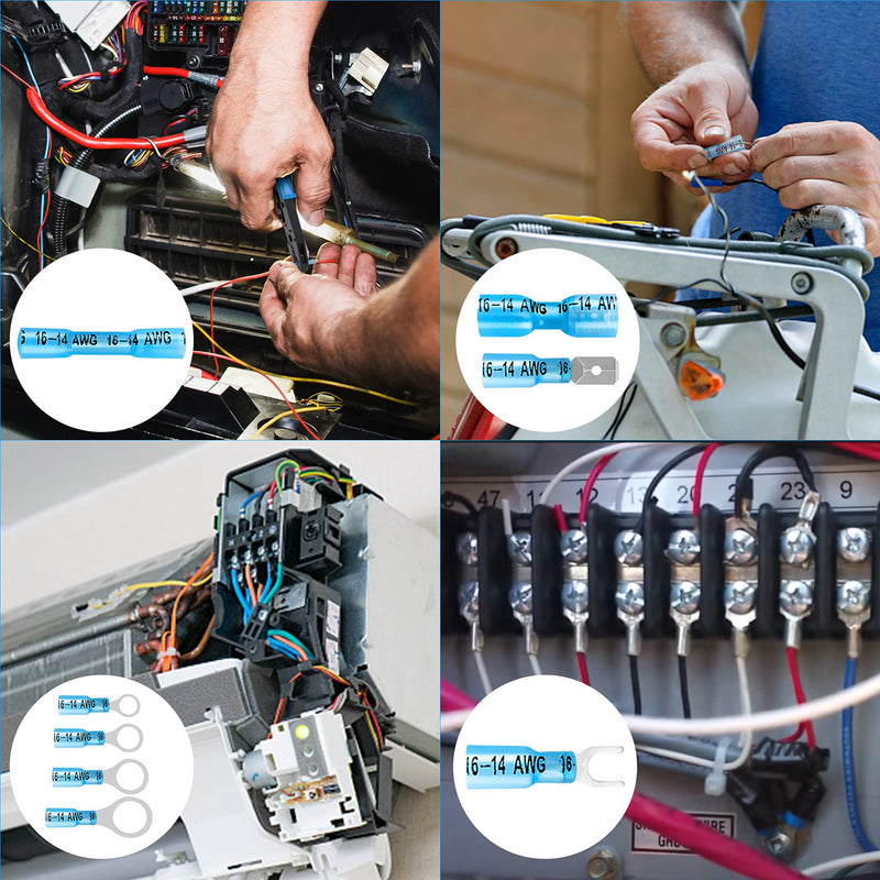 Kuject 450PCS Heat Shrink Wire Connectors, Multipurpose Waterproof Electrical Wire Terminals kit, Insulated Crimp Connectors Ring Fork Spade Butt Splices for Automotive Marine Boat Truck 450