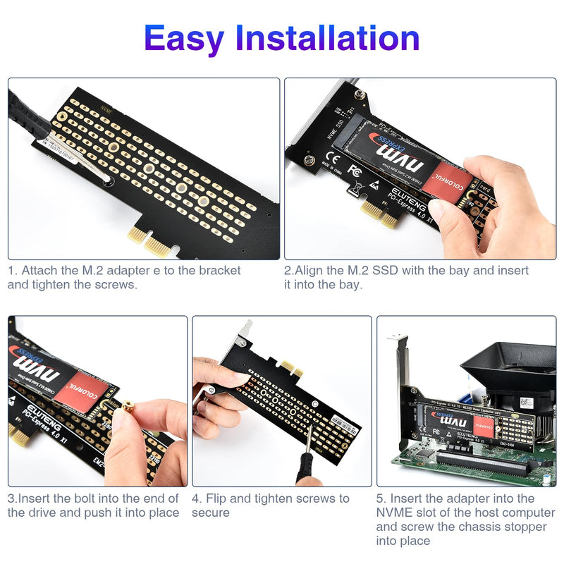 ELUTENG M.2 NVMe PCIe 4.0 Adapter NVME SSD to PCIe X1 Conversion Adapter M.2 Expansion Card Low Profile PCIe NVMe SSD Convertor Compatible for M-Key/B&M key 2230 2242 2260 2280 22110 SSD