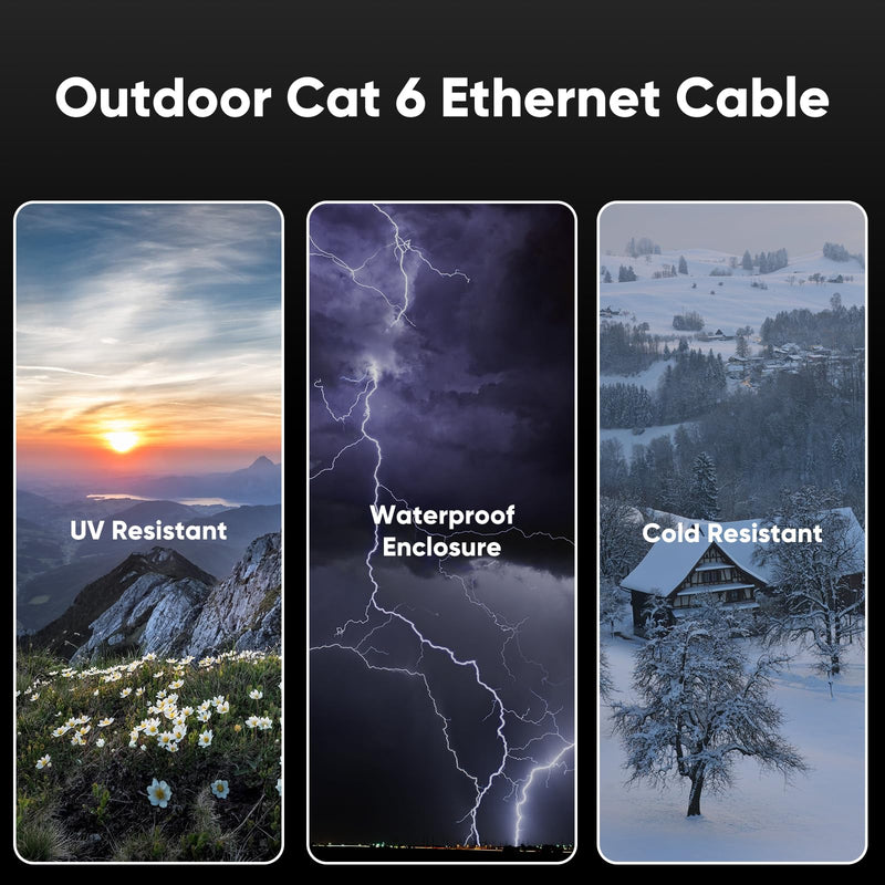 Cat 6 Outdoor Ethernet Cable 100 ft, 10Gbps 550MHz Pure Copper Network Internet Cable Direct Burial Waterproof UV LLDPE Jacket, LAN Cable Patch Cord with 20 Ties, UTP Support POE for PC