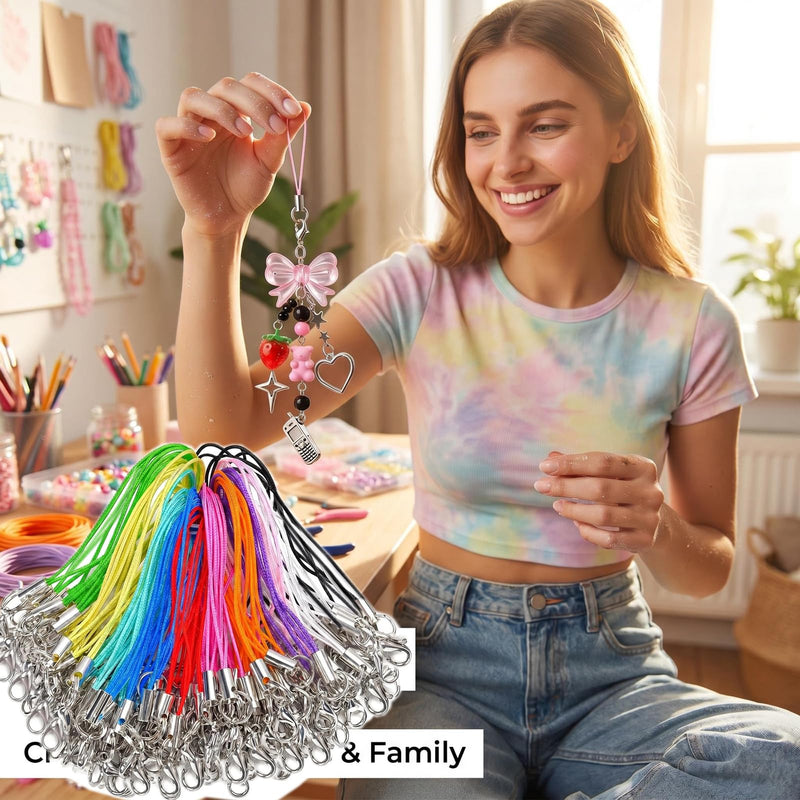 Phone Charm Strap String 100pcs Keychain Strings Cell Phone Charms Strap Kit Mini Lanyard Key Chain String for Keychain Cellphone Charms Jewelry Making (Multicolor) Multicolor