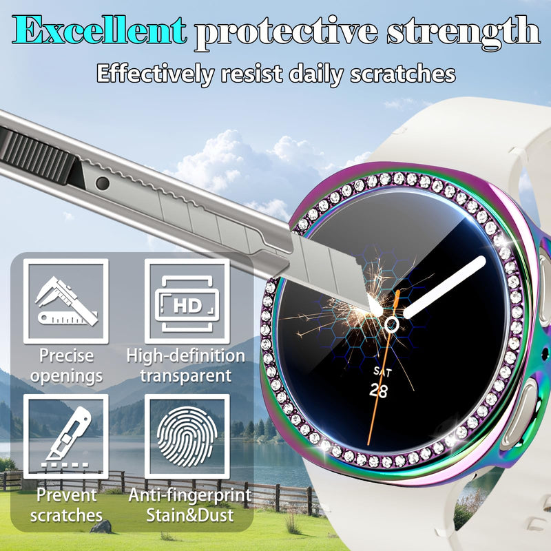 Liuyuxi Case & Screen Protector for Samsung Galaxy Watch 8 (40mm), 3-Pack Clear+Black+Rainbow 40mm
