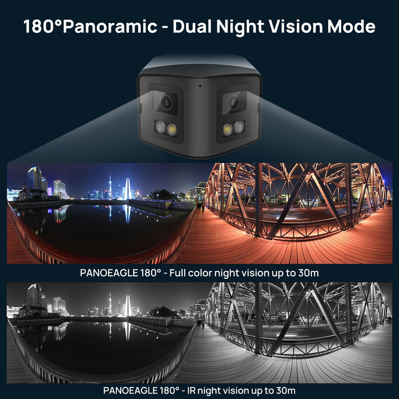 PANOEAGLE 4MP Dual Lens PoE IP Security Camera Outdoor with 180° Panoramic Wide Angle,Smart Color Night Vision,Human/Vehicle Detection,2-Way Audio & Micro SD Slot(512G),IP67 Waterproof,NDAA Complaint 4MP Panoramic/Dual Light