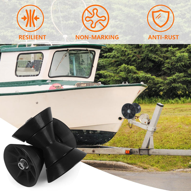Boat Trailer Roller, 3-Piece PVC Boat Roller-Bow Roller with 1/2" Shaft and End Bells, Boat Rollers for Trailer,Marine Trailer Rollers for Stopping Boat Trailer (3inch,4inch,Blue,Orange,Yellow,Black) 4 inch Black