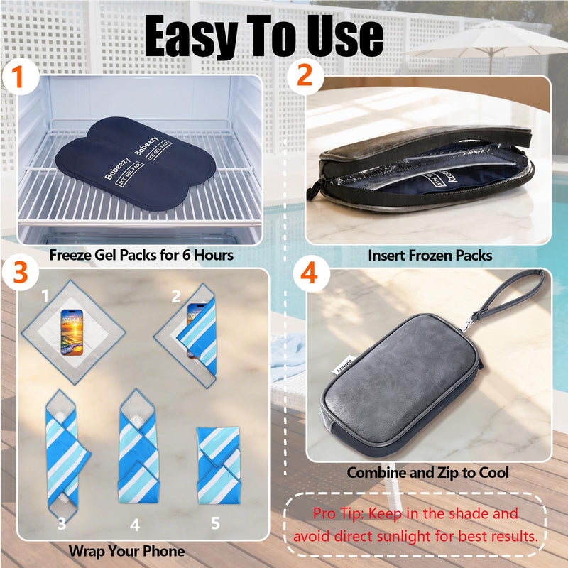 Thermal Phone Cooling Pouch for Beach & Pool iPhone Cooling Bag with 2 Reusable Gel Packs Prevent Overheating Phone Cooler Bag for Summer Heat Grey