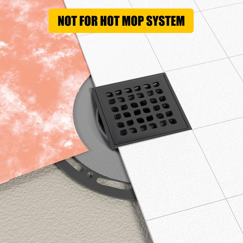 4 Inch Shower Drain Compatible with Schluter Kerdi System, Bonding Drain with PVC Bonding Flange for Schluter Shower Kit, Diamond Pattern Grate (Black) Black Grate 4 Inch