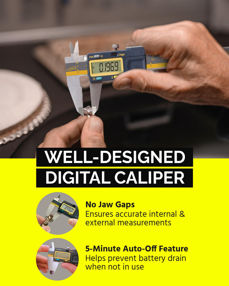 iGAGING Absolute Origin 0-6" Digital Caliper, IP54 Stainless Steel, SPC/USB Output Port, Inch & Metric Modes, Case, Manual 100-700-06