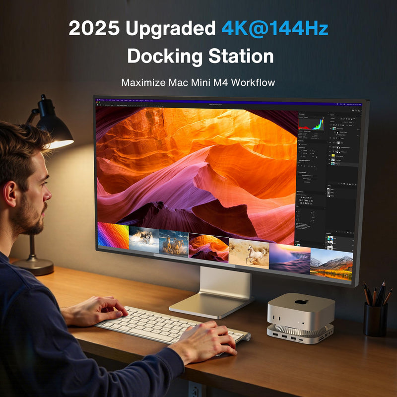 IVANKY 13-in-1 Mac mini M4 &M4 Pro (2024) Dock, 4K@144Hz HDMI,10Gbps USB | Dual Extended Displays Docking Station Stand for M5, with M.2 NVMe SSD Enclosure Hub, SD/TF, Audio Ports*2, 20W PD Adapter*1 Sliver Standard-Speed