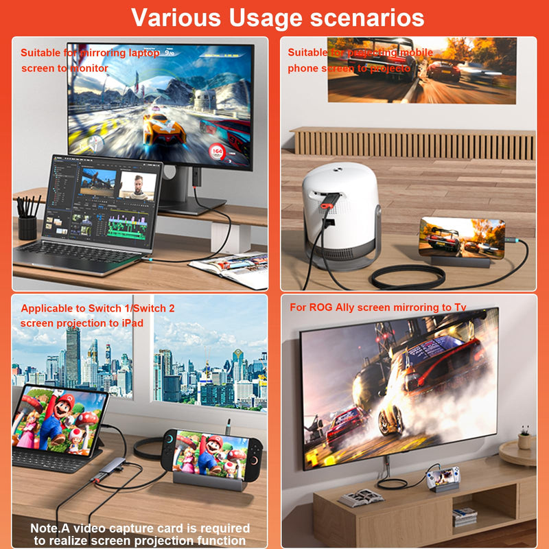 USB C to HDMI Cable Adapter for Switch 2 Dock Station, 4K@60Hz HDR, 6.6ft PD3.0 100W, Portable Travel TV Dock Connector Compatible with Nintendo Switch 2 (V22+)/2017/OLED, Steam Deck, ROG Ally