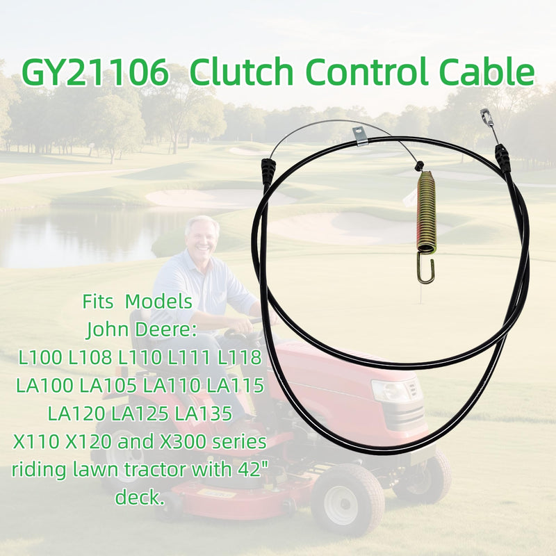 GY21106 GY20156 Clutch Control Cable for John Deere Mower - PTO Engagement Cable Fit for John Deere L100 L110 L118 L111 LA105 LA120 LA125 & X300 Series Riding Lawn Mower Tractor with 42" Deck