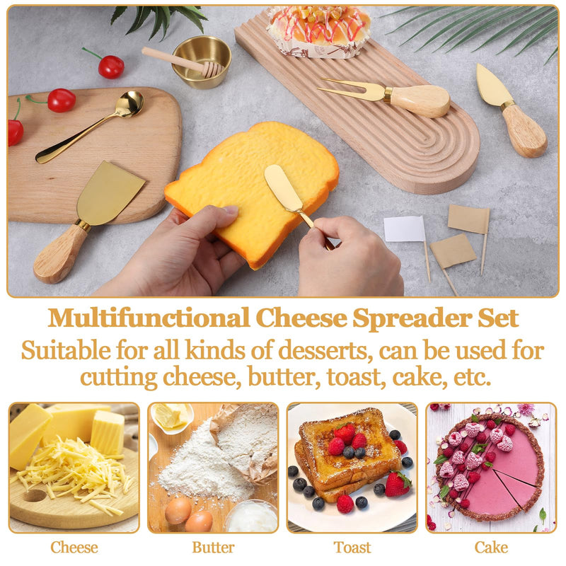 48Pcs Charcuterie Boards Accessories Gold Charcuterie Utensils Butter Spreader Knives Set Stainless Steel Cheese Mini Serving Tongs Spoons Forks Dipping Bowls Toothpick Flags Utensil for Pastry Making