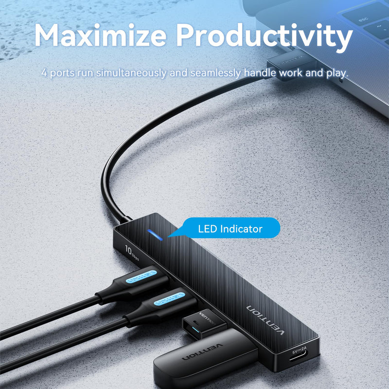 VENTION 10Gbps USB 3.2 Hub, USB Hub with 4 USB A 3.2 Ports, USB 3.2 Gen 2 Splitter USB Expander for Chromebook Surface Pro 3 iMac PS4 Laptop Xbox Flash Drive 0.5FT USB 3.2 10Gbps