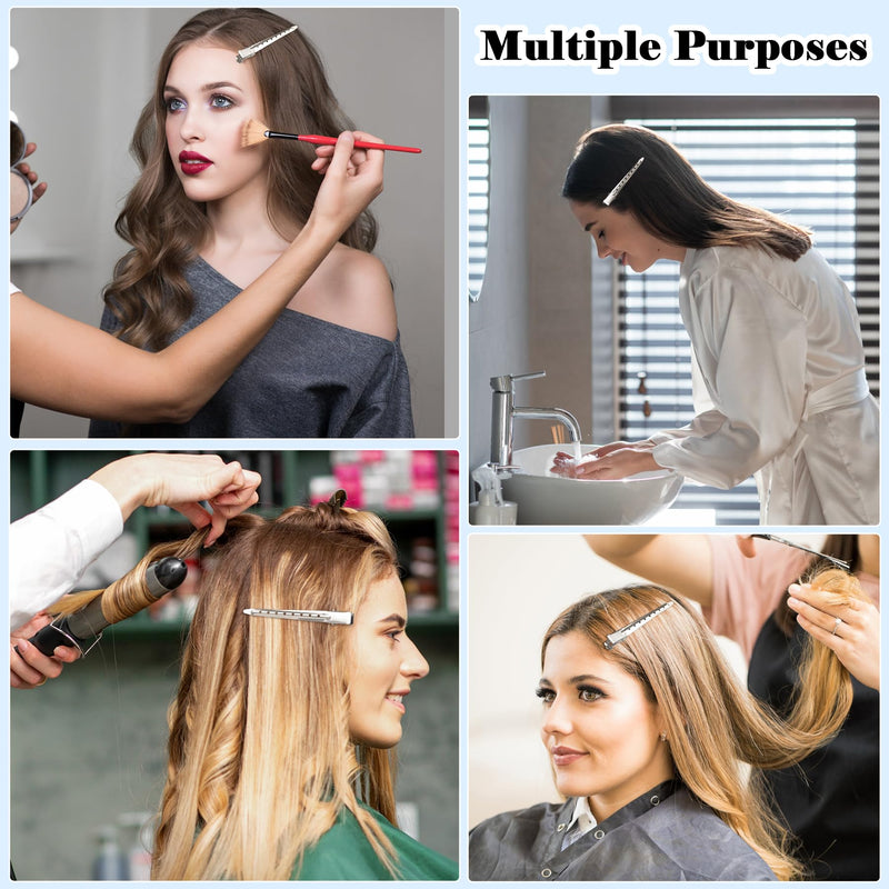 Gingbiss 24 Pcs Pin Curl Clips, 3.5 Inch Duck Billed Hair Clips for Styling Sectioning, Metal Hairdressing for Women, Alligator Clips for Roller, Salon, Bows DIY, Silver