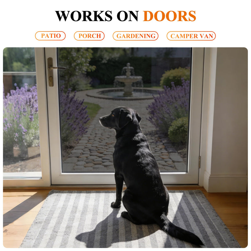 MAGZO Pet Proof Window&Door Screen Replacement Kit, 48" W x 99" L, Best Vinyl Coated Polyester Mesh Dog Cat Resistant Heavy Duty, 32FT Retainer Spline&Spline Removal Hook&Press-Fit Roller Tool, Black 48"W x 99"L(with Tool) Black(Include Tool)