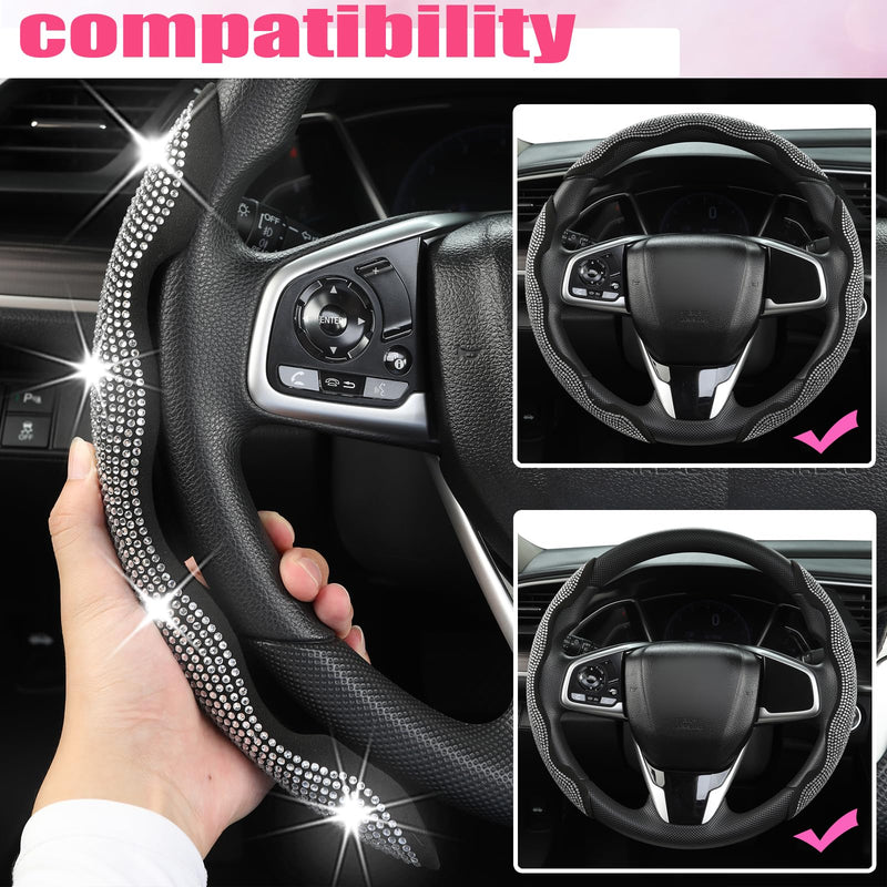 West Llama Diamond Bling Car Steering Wheel Cover with Crystal Rhinestones,3PCS Segmented Steering Wheel Protector,Universal for 99% Cars for Women(Black with White Diamond) 3 Pieces Black with White Diamond Rhinestones