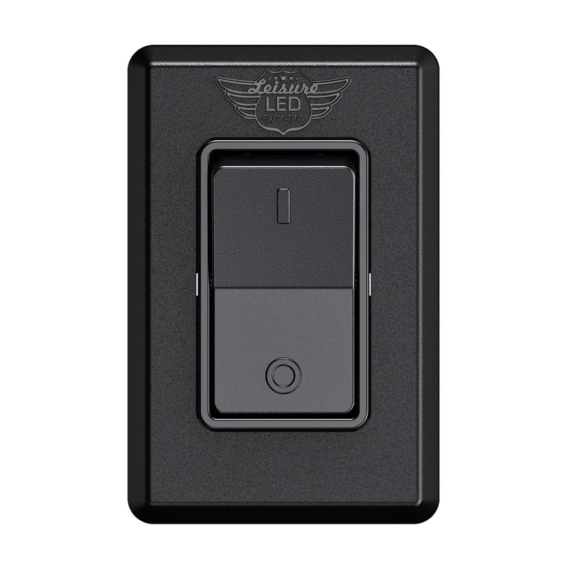 Leisure LED Modern Single SPST On-Off Switch with Bezel, 12-Volt, for RV, Trailer, Camper, with Label Sticker (Black) Black