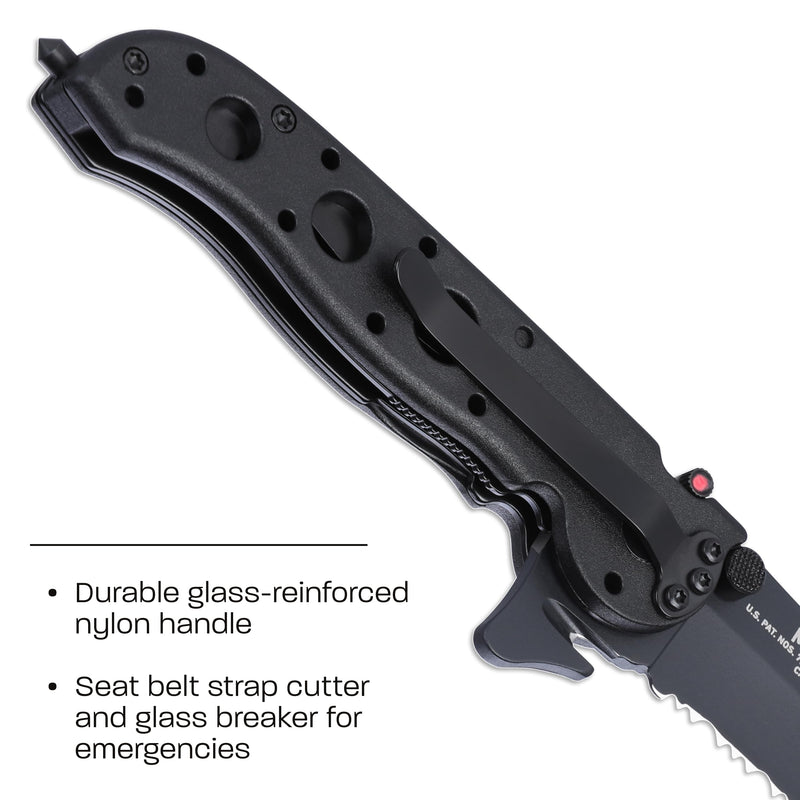CRKT M16-12ZLEK EDC Folding Pocket Knife: Law Enforcement Everyday Carry, Black Serrated Edge Blade, Tanto, Automated Liner Safety, Nylon Handle, Reversible Pocket Clip Satin Blade / Nylon Handle