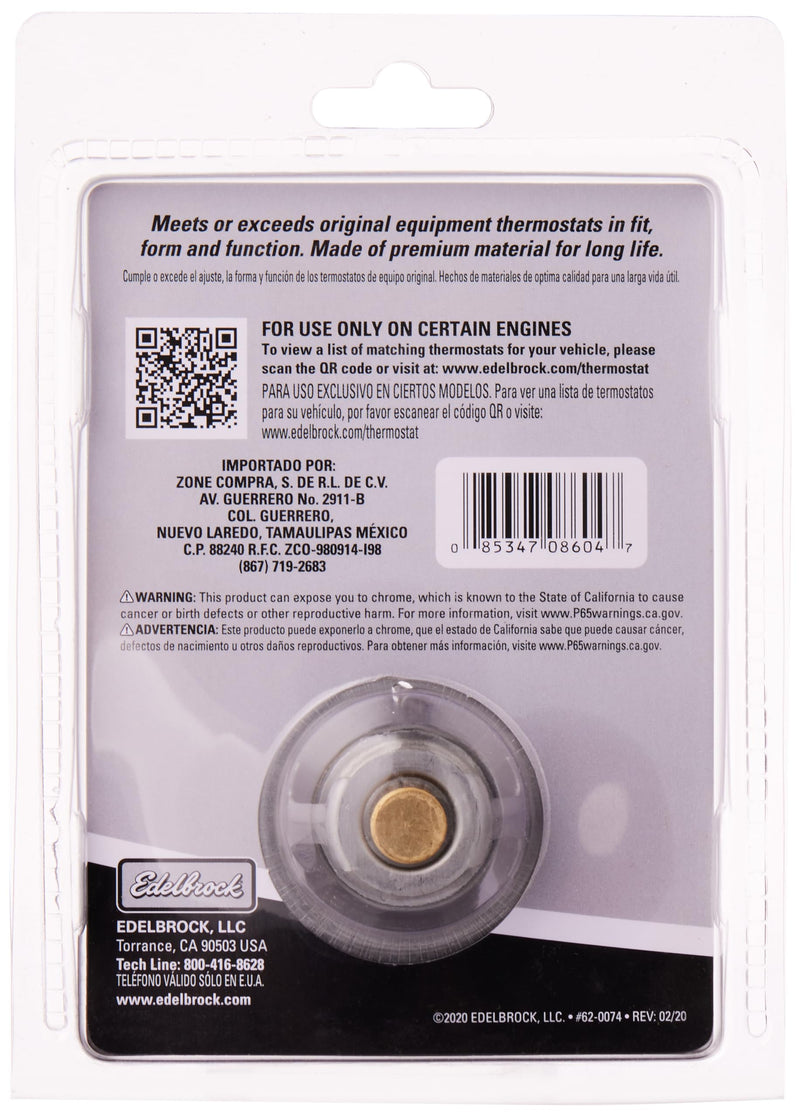 Edelbrock 8604 High Flow Thermostat 053 mm / 2 3/32 in. 180 Deg. High Flow Thermostat