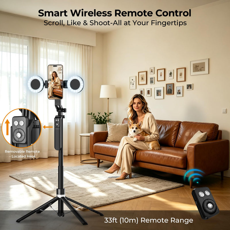 Content Creator Essentials Vlogging Kit, Magnetic Tripod & 2 Lights 2 Mics | 68" Magnetic Tripod for iPhone MagSafe/Android with Remote & 2 in 1 Magnetic Holder for Video Recording/Travel/Vlogging
