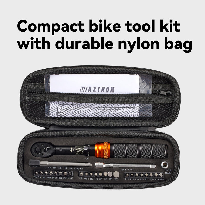 32-Pc Bike Torque Wrench Set, 1/4-Inch Dr. Click Torque Wrench and Bit Kit, 2-20 Nm Micro Adjustment, 72-Tooth Ratchet Head, Portable Round Pouch 32-Piece