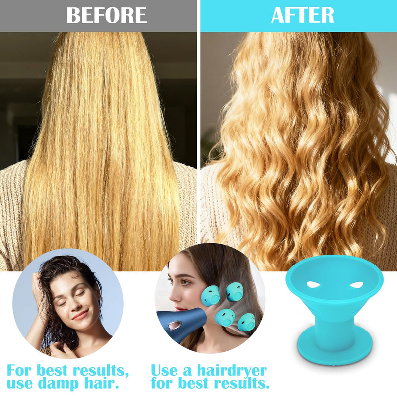  [AUSTRALIA] - Silicone Hair Rollers Heat-Free Styling, 40 Pack (20 Large + 20 Small) with Hairnet in PVC Bag, Safe Hairdressing Tool for Women and Girls(light blue) Light blue