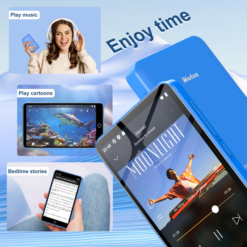 Diofox MP3 Player with Bluetooth and WiFi, 80GB 4.0" Music Player with Spotify,Amazon Music,YouTube,Parental Control Android Mainstrem Media MP4/MP3 Player for Kids up to 1TB,Black (Blue)