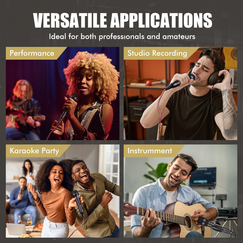 Dynamic Microphone - Professional Vocal Microphone for Singing - Handheld Wired Microphone with 16ft XLR to 1/4" Audio Cable - Mic for Speaking, Karaoke & Living Stage Black