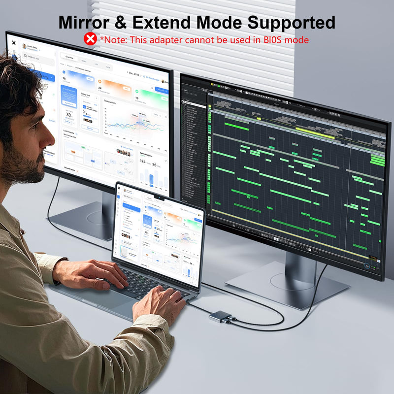 Reborn USB to HDMI Adapter, 1080P@60Hz USB 3.0 Male to Dual HDMI Female Multi-Display Cable Converter Suitable for MacOS, Windows 7/8/10/11 - Driver Installation is Required