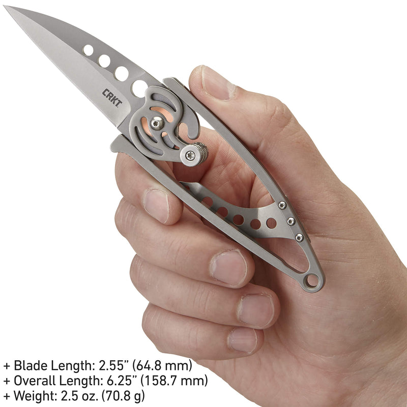 CRKT Snap Lock Everyday Carry EDC Pocket Folding Knife with Snap Lock: Stainless Steel Plain Edge Blade, Stainless Steel Handle, Pocket Clip, 5102N Gray
