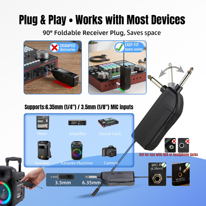 Wireless Karaoke Microphone, Dual Wireless Microphone 2.4G 492 ft Range, Handheld Microphone Wireless Set, Microphone for Karaoke Machine, PA Speaker, Mixer, Microphone for Singing