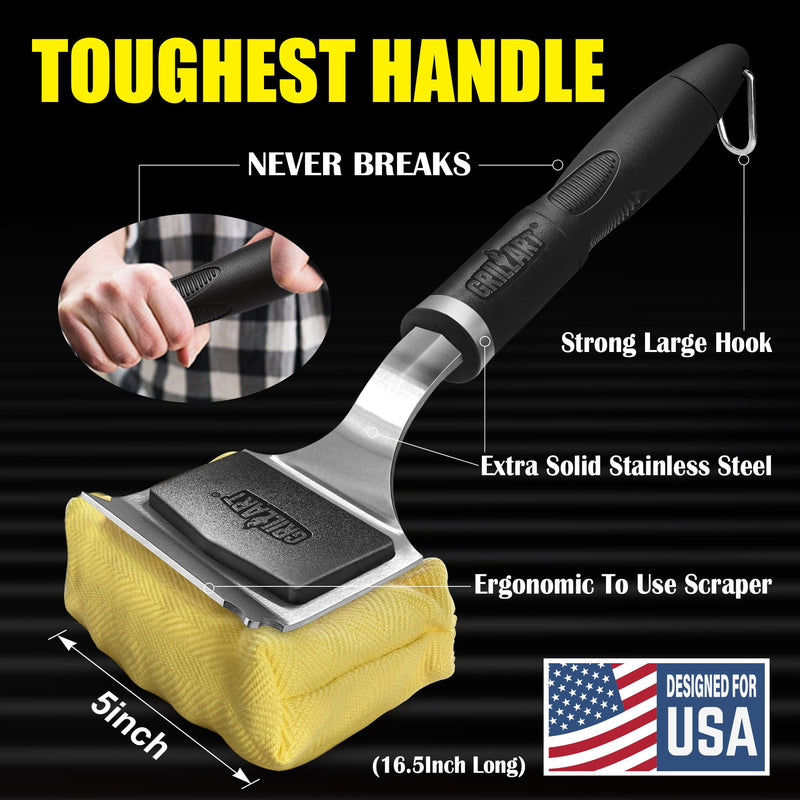 GRILLART Grill Brush for Outdoor Grill Bristle Free - Reinforced Grill Cleaner Scraper BBQ Brush - Replaceable Head Barbecue Grill Cleaning Brush - Safe BBQ Accessories Grill Tools - Gifts for Men/Dad Black