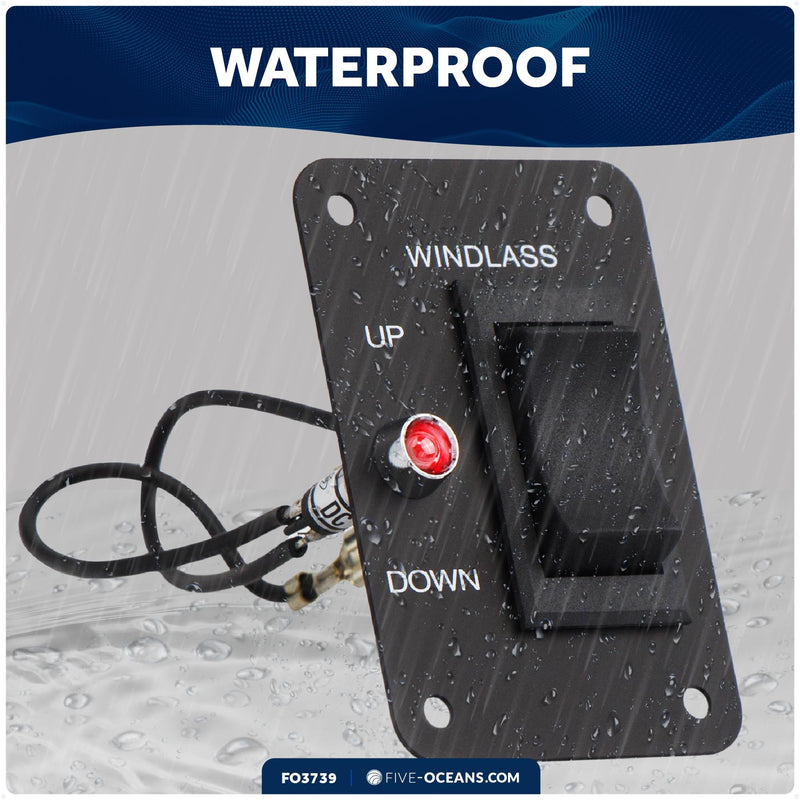 Five Oceans Rocker Boat Anchor Windlass Switch, Controlling Up/Down Function of Boat Anchor Windlasses, Waterproof, 12 Volts, SPDT 3-Terminal Switch, Stainless Steel Plate - FO3739 Rocker Switch - 1 Pack