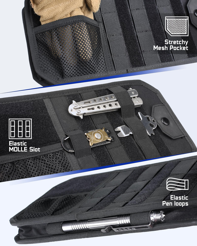 WYNEX Molle Car Sun Visor Organizer, Original Design Car Accessories with Zipper Visor Storage Pouch & Glasses Clip, Semi-Rigid Molle Panel for Tactical Gears, Fits Most Vehicles, SUVs, Trucks Black