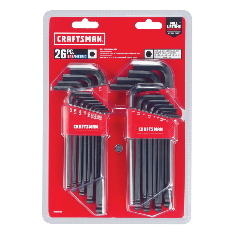 CRAFTSMAN Ball End Hex Key Set, SAE/MM, 26 Piece (CMHT26009) SAE/MM, 26 Piece Set