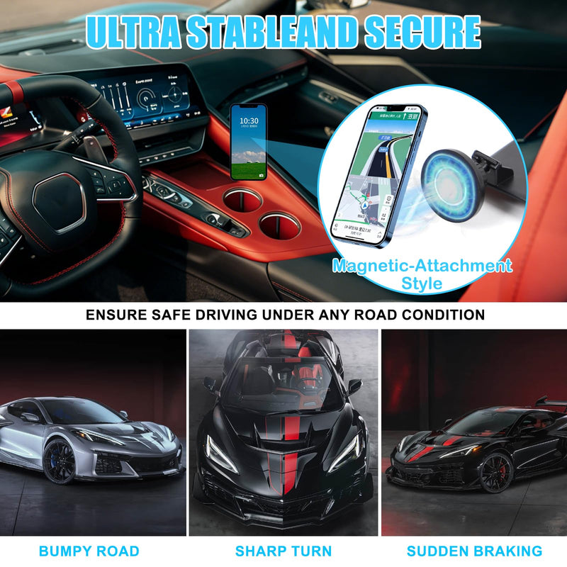 Car Phone Holder for Corvette C8 2026+ Aluminum Center Console 360 Rotatable Handle Fixed Mobile Phone Mount Holder for Car Fit for iPhone Android Smartphones (F) F