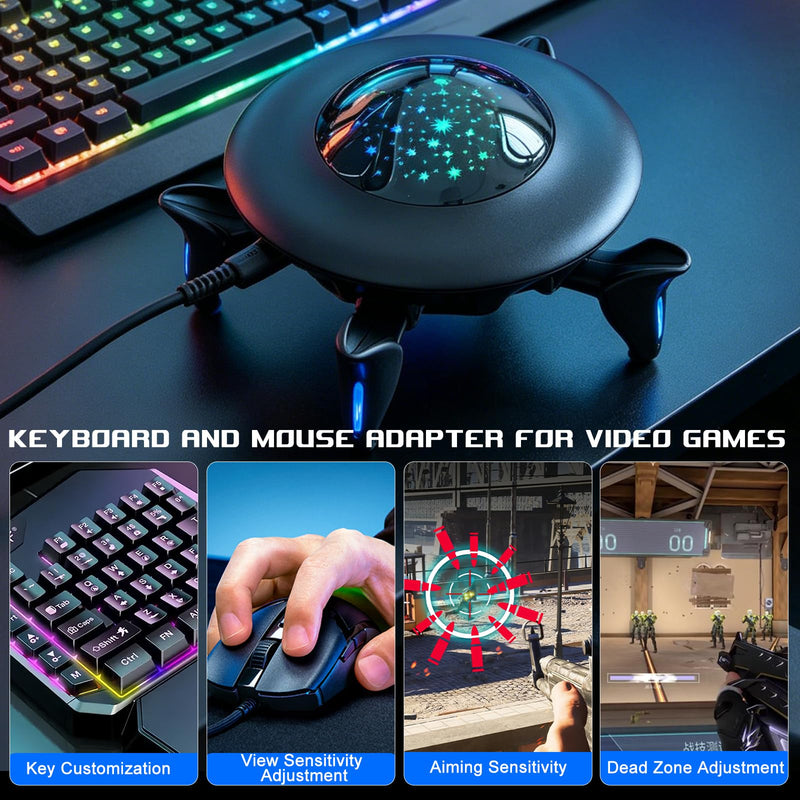 Keyboard and Mouse Adapter for Nintendo Switch/Switch 2/Xbox Series/Xbox One/PS4/PS3, Gaming Console Converter with RGB Lights, Supports Custom Keys, Sensitivity Settings, Play FPS, TPS, RPG, RTS Game