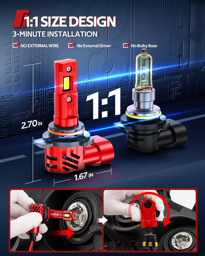 Torchbeam 2025 9012 Bulbs Combo, 9012 45000LM Fog Light Powersports Bulbs for ATVS, 3 Minutes Installation with 15000RPM Cooling Fan, 1:1 Size Plug and Play, Pack of 2