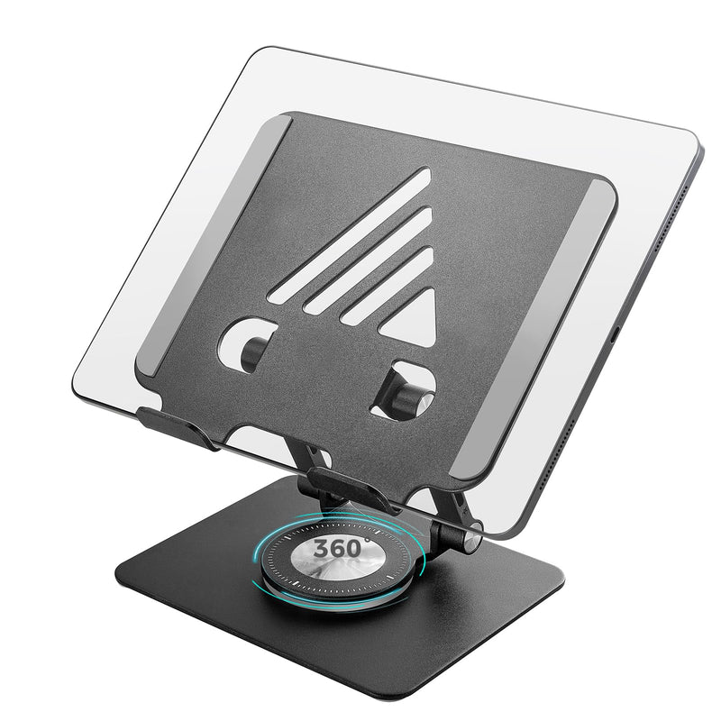 Adjustable & Foldable Tablet Stand for iPad Pro, Portable Monitor Holder With 360 Rotating Base, Fit for Computer Office Desk Accessories (Black) Black