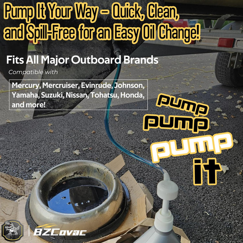 Lower Unit Gear Oil Pump for Standard Quart Bottles - 8cc Pump, 8mm & 10mm Adapters, 3/8" Metal Swivel - Outboard Motors Gear Lube Pump for Mercury, Yamaha, Suzuki, and More