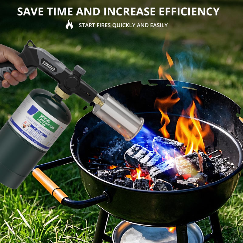 Sondiko Powerful Grill & Cooking Propane Torch L8010, Sous Vide, Welding Torch, Adjustable Wood Torch Burner for Searing Steak, BBQ, Campfire Starter(Black, Grey) Propane Tank Not Included Black