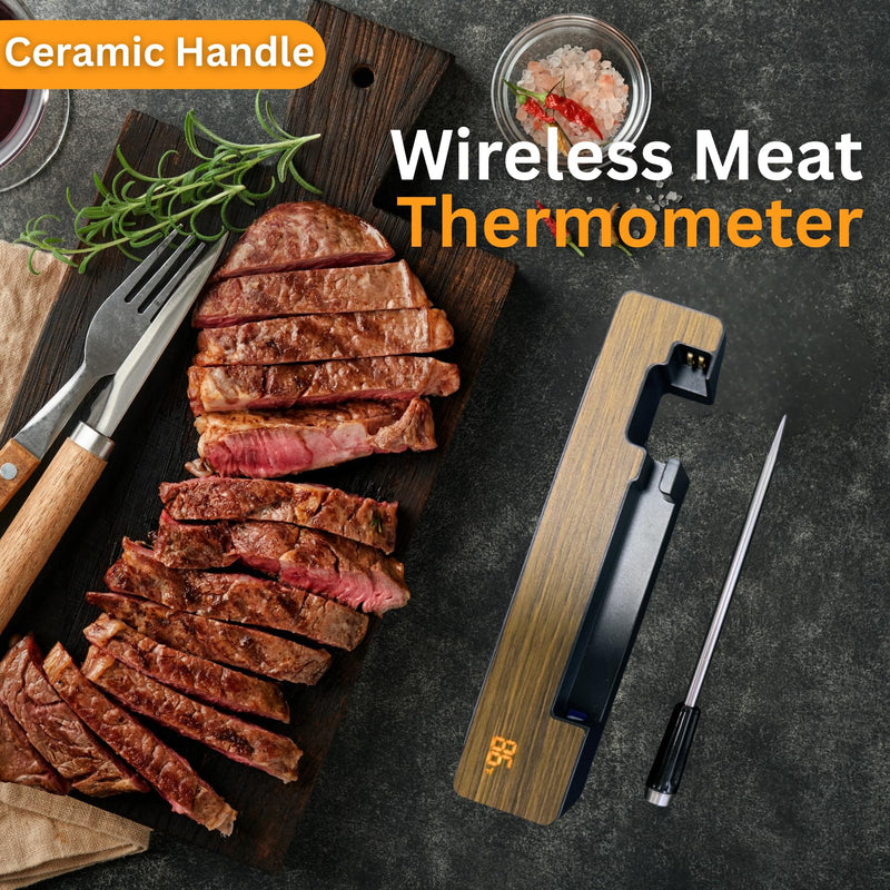 Smart Wireless Meat Thermometer Digital, 600 Ft Long Range Bluetooth 5.3 with App Control, High Accuracy Waterproof Ceramic Probe, Fast Charging & Magnetic for Oven Grill BBQ Smoker Rotisserie
