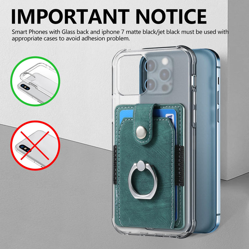 Cell Phone Card Holder with Ring Grip,Adhesive Phone Card Wallet,Green | Holds up to 3 cards;360° ring works as grip and kickstand,Can be used on most phones or phone cases larger than 5.8 inches.