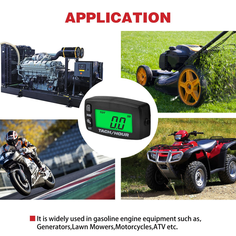 Digital Tachometer, Digital Hour Meter, Used for Lawn mowers, Motorcycles, Tractors, generators, Outboard ATVs, Snow blowers, etc., Maintenance Reminders,Replaceable Battery
