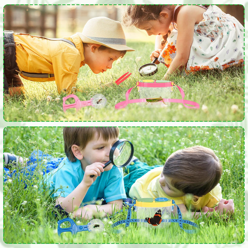 Halloscume 4 Set Bug Catcher for Kids Bug Viewer and Insects Tweezer for Students, Critter Catching Kit Magnifying Insect Cage Container Kit for Kids Outdoor Science Nature Exploration