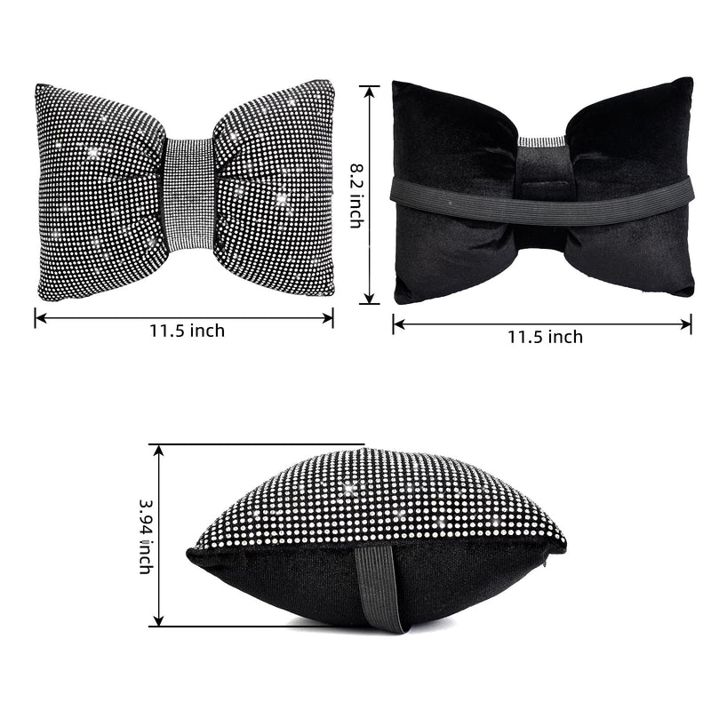 2 PCS Bling Car Pillows, Rhinestones Bowknot Bling Car Headrest Pillow, Car Neck Pillow for Driver Cool Relax Necksupport, White Crystal Diamond Car Accessories for Women 2pcs