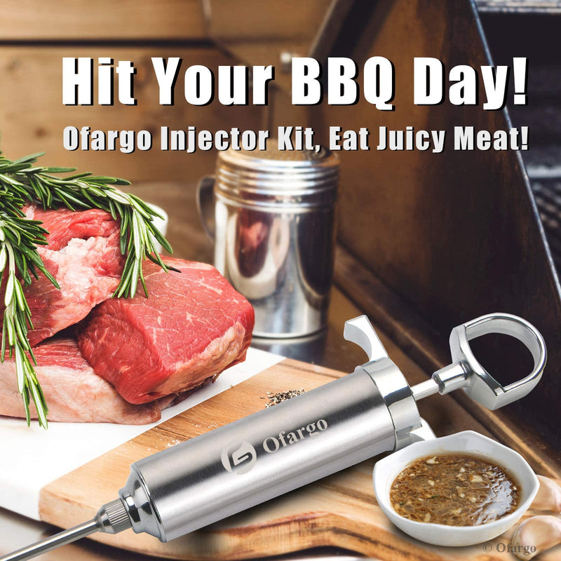 Ofargo Stainless Steel Meat Injector Syringe Kit with 4 Marinade Needles for BBQ Grill Smoker, 2-oz Large Capacity, Both Paper User Manual and E-Book Recipe